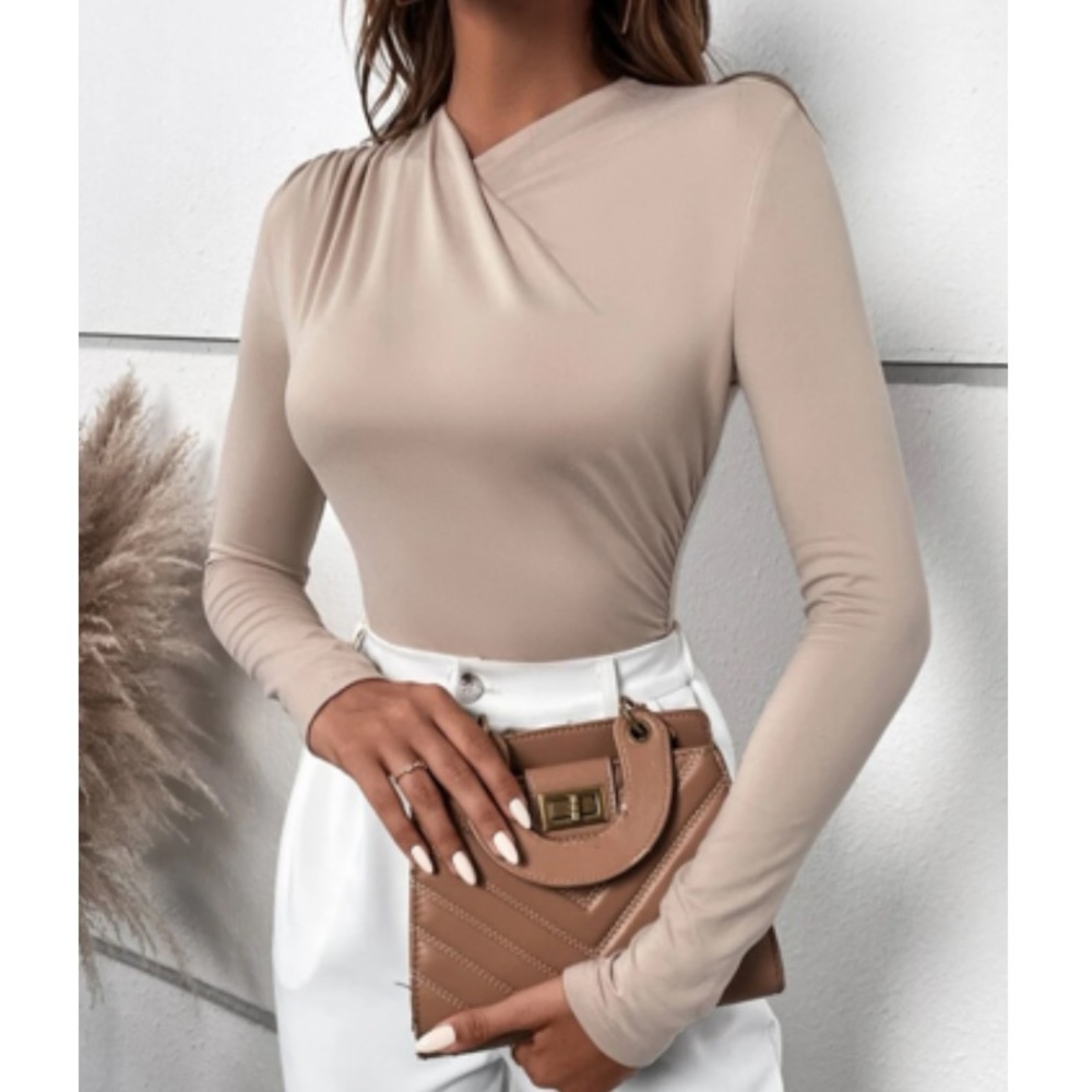Luxe asymmetrical neck wrap detail top
